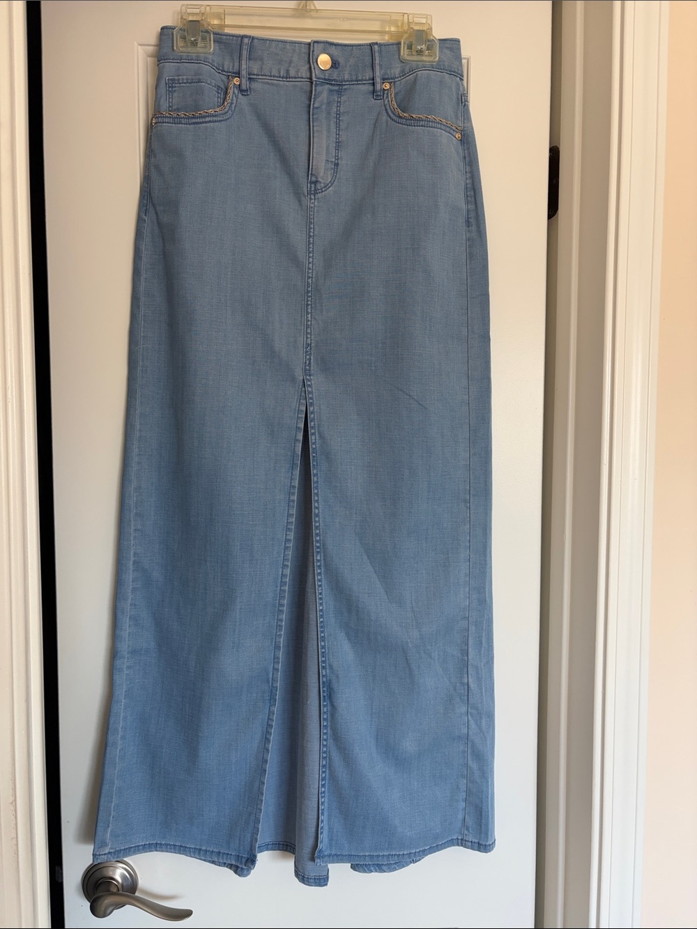 White House Black Market Light Blue Denim Maxi Skirt